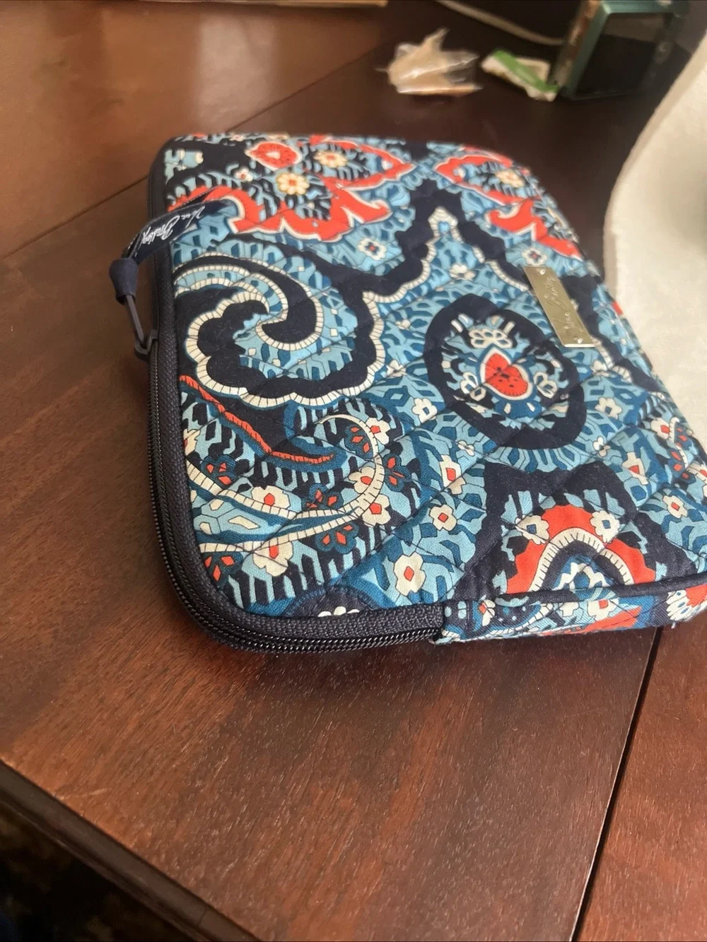 Vera Bradley Navy Floral Quilted E-Tablet Pouch with Teal & Coral Accents